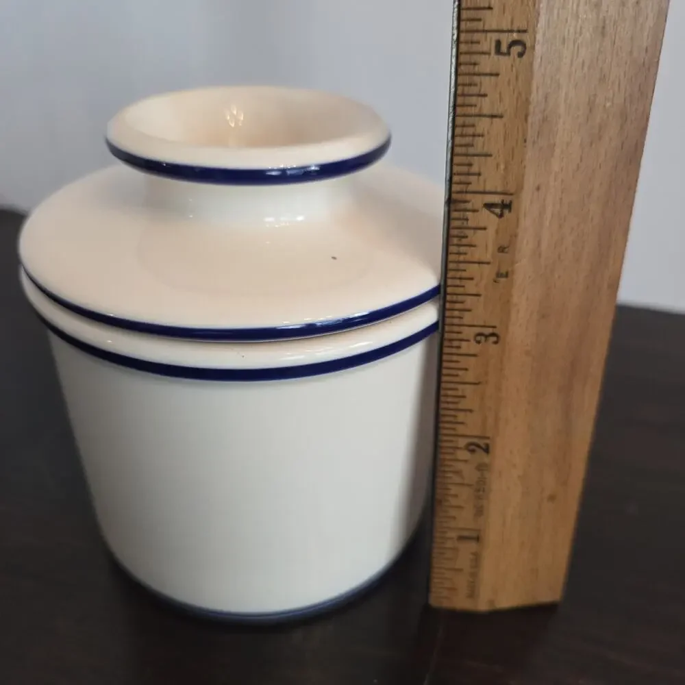Original Butter Bell Crock Cream Blue Stripe Stoneware Farmhouse 1/2 Cup